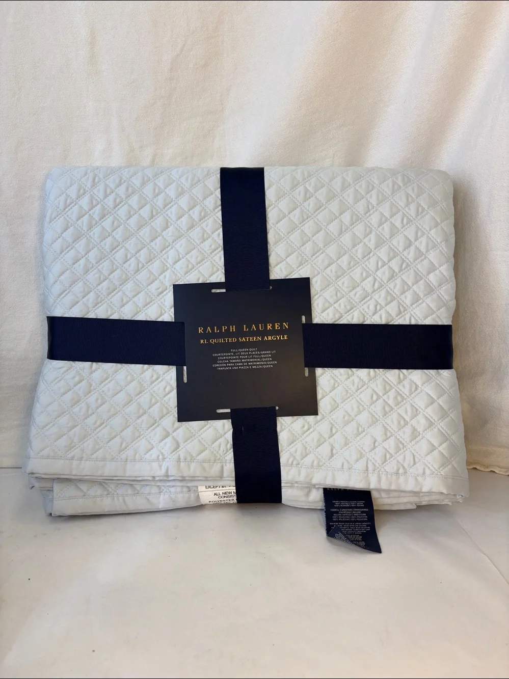 Ralph Lauren Sateen Argyle Quilt, Full/Queen Blue Hyacinth